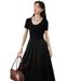 Black SwanMature Style For Women Summer Outerwear Silk Short Sleeve Flared French Slim Fairy Dress_ecoleips.com