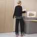Women's Solid Color Winter Outfit Set: Colorful Collared Knit Sweater With High Waist And Wide Leg Pants_ecoleips.com