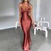 Satin Backless Wrap Dress For Women - Elegant Sexy Strappy Bodycon Evening Gown With High Slit, Formal Party Cocktail Dress_ecoleips.com