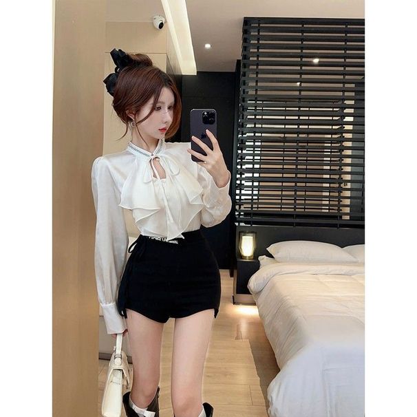 Spring Autumn Outfit: A Complete Of Ruffled Shirt And Shorts, 2024 Internet Celebrity Hot-selling Design Two-piece Set_ecoleips.com