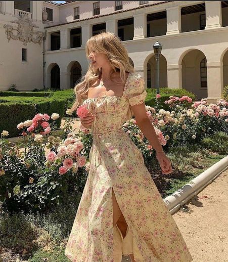 European And American Women's Clothing New Small Fresh Floral Slim Slit European And American Suspender Dress Female_ecoleips.com