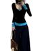 Super Soft Modal V-Neck Two-Piece Color-Block Long Sleeve T-Shirt For Women Spring Summer Slim Fit Base Layer Top_ecoleips.com