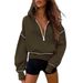 Women's Half-Zip Hooded Sweatshirt – Cropped Long-Sleeve Pullover With Kangaroo Pocket, 14 Colors (Black/White/Pink/Taupe/Navy), S-XXL_ecoleips.com