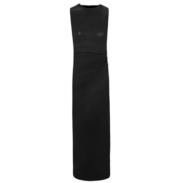 Women's Clothing Tight Pleated Sexy Fashion Unrepaired Round Neck Hip Leather Dress_ecoleips.com