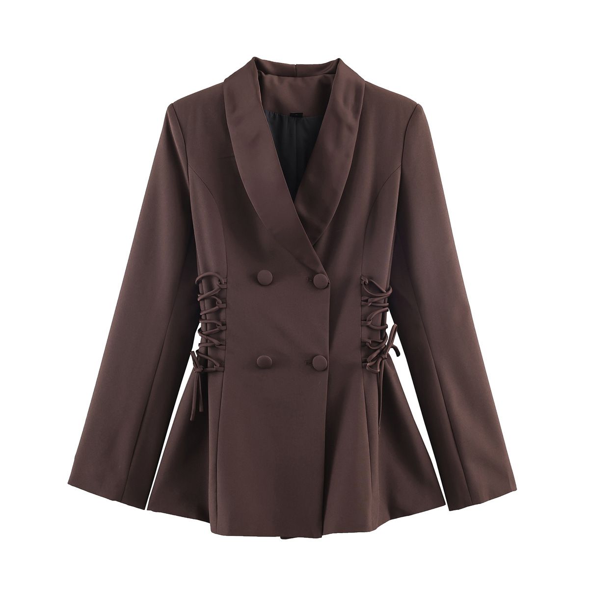Spring Trendy Satin Panel Tie-Waist Blazer - Elegant Women's Business Casual Jacket_ecoleips.com