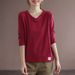 2026V Collar Solid Color All-Match Long Sleeve T-Shirt Women's Large Size Women's Loose Slim Base Shirt Trendy Top_ecoleips.com