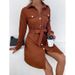 Women's Lapel Corduroy Belt Dress Spring And Autumn Fashion Women's Top Wholesale_ecoleips.com