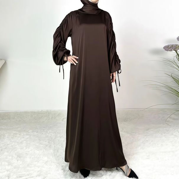 Modest Abaya Dress Robe And Headscarf Set With Drawstring Pleats And Lantern Sleeves._ecoleips.com