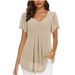 Women's Chiffon Blouse European American Style Petal Shaped Short Sleeves Waist Cinching Top Summer Casual T-Shirt with Pleats 2023_ecoleips.com