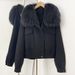 Women's Double-Faced Wool Coat With Removable Raccoon Fur Collar – Short Workwear Style (White Oats, Black, Greyish, Burgundy, Brown, White_ecoleips.com