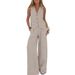 Women's Fashion Patchwork Vest Trousers Set V Neck Casual Cotton Linen Suit_ecoleips.com