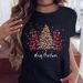 Cross-border Clothing: Merry Christmas, Christmas Tree, Santa Claus Print Casual Women's Round-neck Top_ecoleips.com