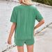 Women's Clothing New Twisted Stripe Short Sleeved Drawstring Shorts Casual Home Wear Suit_ecoleips.com