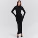 Women's New Crew Neck Flare Sleeve High Slit Slim Fit Bodycon Maxi Dress_ecoleips.com