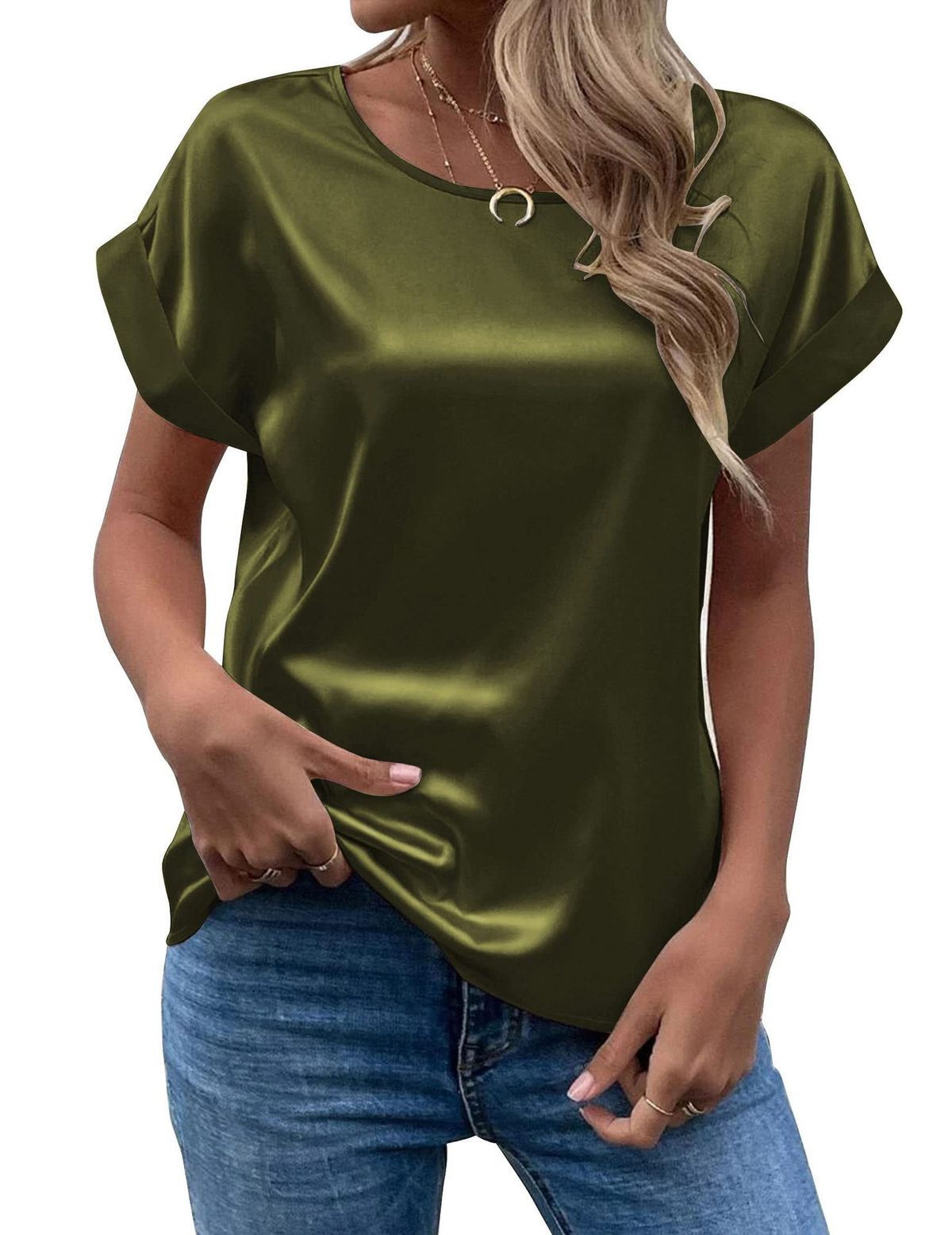 Women's Clothing Spring And Summer New Women's Short Sleeved Satin Shirt Loose Casual Round Neck Satin T Shirt For Women_ecoleips.com