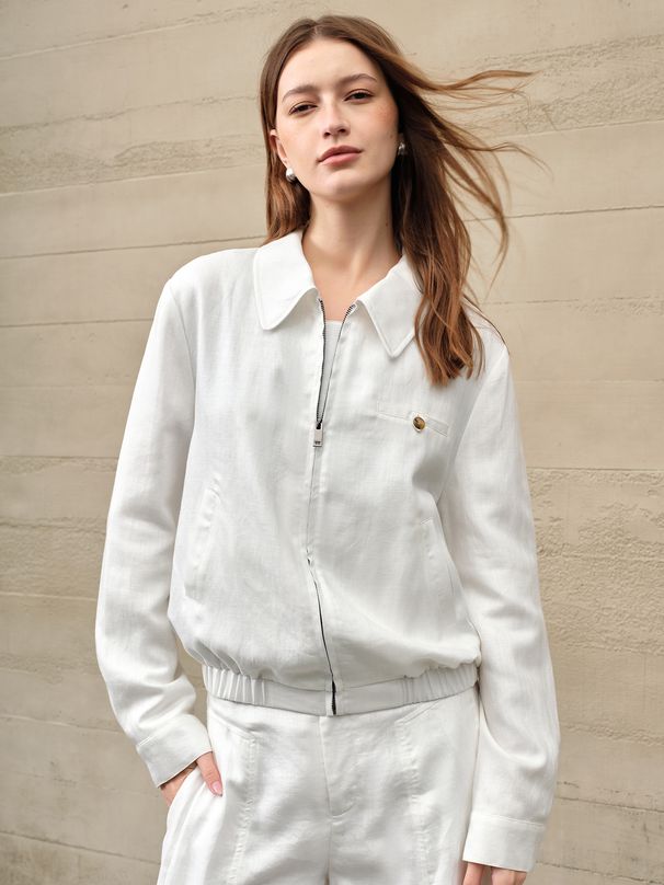 Women's Old Fashioned Short Linen Jacket Spring Style Lyocell Collared Casual Minimalist High End Commuter Cardigan_ecoleips.com
