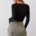 Women’S Sheer Mesh Long Sleeve Top With Front Tie Detail – Elegant V-Neck Blouse With Flocked Geometric Pattern (Black/Army Green, S-Xxl)_ecoleips.com