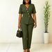Women's Fashion Two Piece Set OL Commuter Solid Color Top And Pants African Suit New_ecoleips.com
