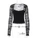 2026 Summer New Fashion Sexy Lace Hollow Out Patchwork Long Sleeve Top For Women, Best Sellers In Europe And America,_ecoleips.com
