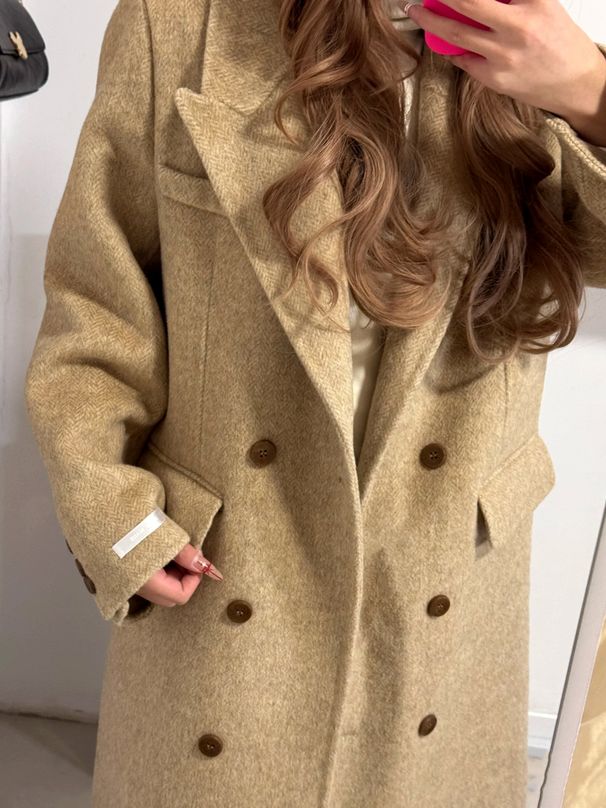 Luxury Double-Breasted Wool Coat – Longline Trench Coat With Notched Lapel (Cocoa/Taupe/Charcoal, S-M, Premium Outerwear)_ecoleips.com