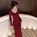 Guoguo's Red Knitted Dress For Women, 2025 Autumn Winter Model, Christmas And New Year Party, New Chinese-style Formal_ecoleips.com