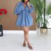 Women's Fashion Deep V Neck Puff Sleeve Denim Mini Dress For Latin America Summer Autumn New_ecoleips.com