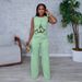 2025 NewEuropean And American Casual Fashion Sleeveless Solid Color Hollow Two Piece Suit_ecoleips.com
