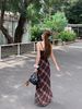 Summer New Women's Gentle Grid Strap Dress Waist Inward Meat Conceal Thin Pear Shape Retro Dress H Version Spring Autumn_ecoleips.com