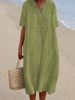 Women's Solid Color Cotton And Linen Dress Casual Comfortable Maxi Summer Gown For Ladies_ecoleips.com