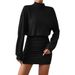 Autumn And Winter Slim-fit Fashion Pit Strip Turtleneck Hip-wrapped Long-sleeved Dress_ecoleips.com