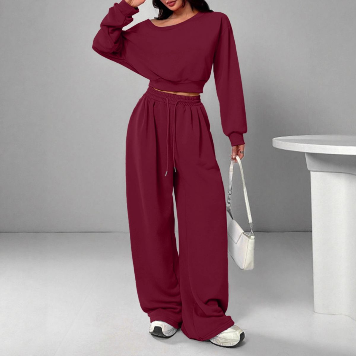 Women's Off-Shoulder Sweater Set - Long Sleeve Knit Top & Lounge Pants (S-XXL) | Casual Streetwear In 7 Colors_ecoleips.com