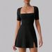 2026 European And American Cross-Border Women's Fashion Sexy Elegant Square Neck Design Sense Hem Slit Waist A-Line_ecoleips.com