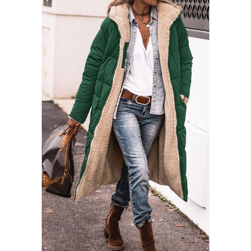 Women's Reversible Hooded Long Coat With Polyester Cotton Fill, Oversized Fit, Multiple Pockets - Army Green, Black, Navy, Taupe, Burgundy (S-XXXL_ecoleips.com