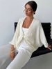 Women's Clothing Elegant Cross V-Neck Casual Sweater - Loose Fit, Soft Polyester Blend, Versatile For Streetwear & Layering (Blue/White, S/M/L)_ecoleips.com
