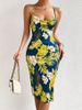 Women's Clothing New Sexy Side Slits Printed Mid Length Suspender Dress_ecoleips.com