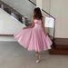 New Women's Summer Full Skirt Dress 2025 European American Style Waist Cinching Long French Gentle Temperament White Pink_ecoleips.com