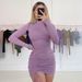New Dresses 2025 Woman Fashion Summer High-neck Purple Long-sleeved Pleated Tie-up Dress Skirt Women's Clothing_ecoleips.com