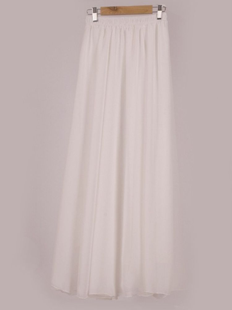 K Half Length Skirt Bohemian Style Long Skirt, High Waist Solid Color Plus Size A-line Skirt, Floor Length Beach Skirt_ecoleips.com