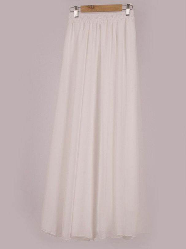 K Half Length Skirt Bohemian Style Long Skirt, High Waist Solid Color Plus Size A-line Skirt, Floor Length Beach Skirt_ecoleips.com