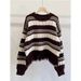 Winter/Summer Korean-French Retro Colorful Striped Fur Sweater With Frills: A Stylish, Slimming Short Knit Top For Women_ecoleips.com