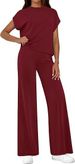 Women's Casual Lounge Set – Stylish Short Sleeve Top & Loose Pants Outfit (Black/Navy/Blue/Beige/Burgundy/Green, S-XXL)_ecoleips.com