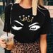 Euroean And American Cross-border Foreign Trade Clothing, Sexy Eyelash Rint Round-neck Short-sleeve Women's T-shirt_ecoleips.com