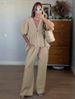 2025 French Sweet Atmosphere Solid Color V-neck Puff Short Sleeve Tie Long Pants Set Women's Wholesale_ecoleips.com
