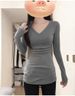 Early Winter Gray V-neck Velvet Plus Long Bottoming Shirt Women's Autumn And Winter Slim-fitting Long-sleeved Medium And Long Butt-covering Inner Cove_ecoleips.com