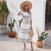 Women's Clothing Ethnic Style Printed Five Point Sleeve Dress_ecoleips.com