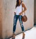 Women's Clothing Retro High Waisted Stretchy Ripped Jeans With Small Feet_ecoleips.com