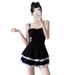 Women's One Piece Halter Swimsuit Solid Color Girlish Alluring Style Skirt Design Conservative Slimming Fresh Hot Spring Swimwear_ecoleips.com