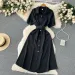 Summer Vintage Green/Blue/Red Turn-Down Collar Single Breasted Dress Casual Short Sleeve High Waist A-Line Midi Robe New Fashion_ecoleips.com