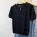 Women's Beaded Crew Neck Knit Sweater Openwork Design Gentle Style Summer_ecoleips.com