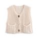 K New Women's Pocketless Sleeveless Short Cardigan Vest;_ecoleips.com